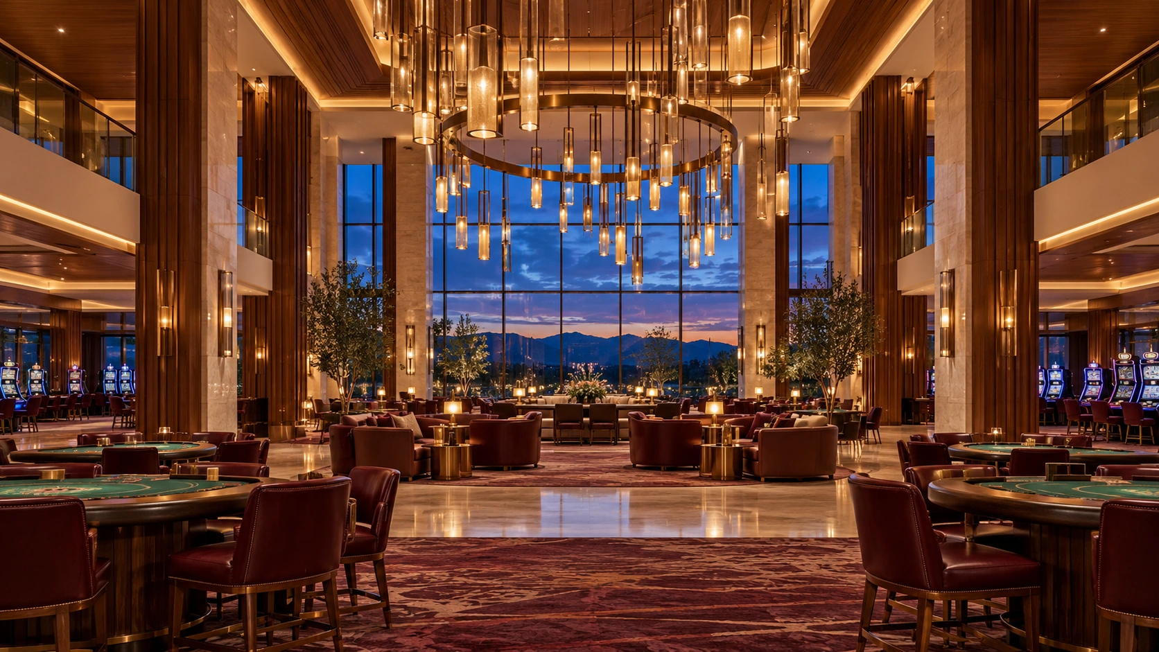 A warmly lit casino hall